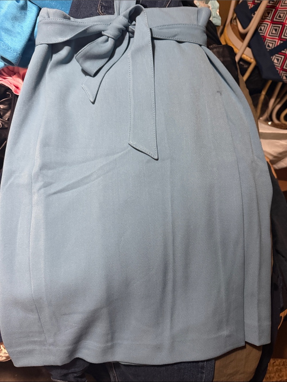 Ann Taylor Light Blue Pencil Skirt with Tie Waist